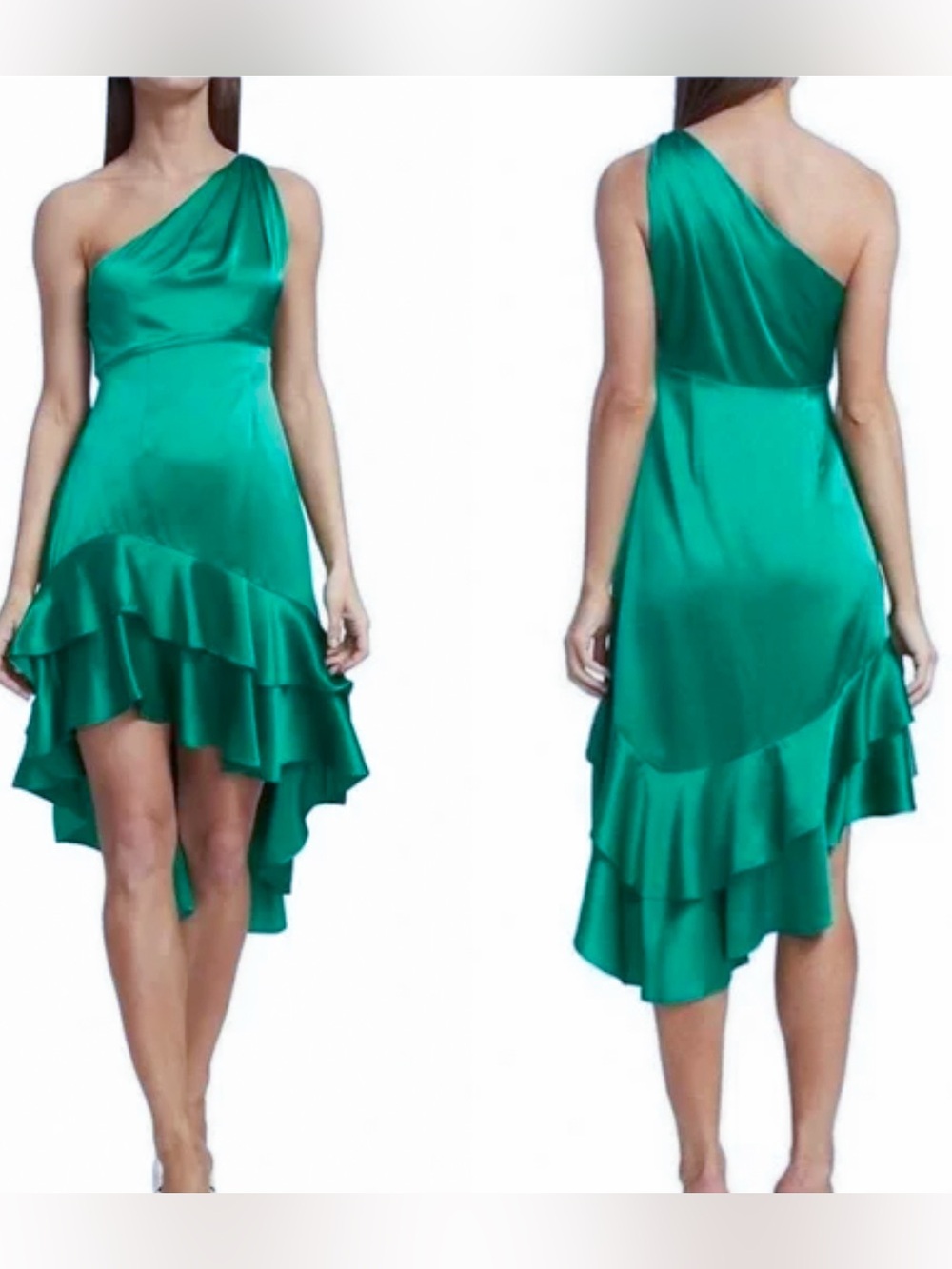 NWT! Cinq A Sept Silk flirty Asymmetric One-Shoulder Ruffle Dress Jade size 4
